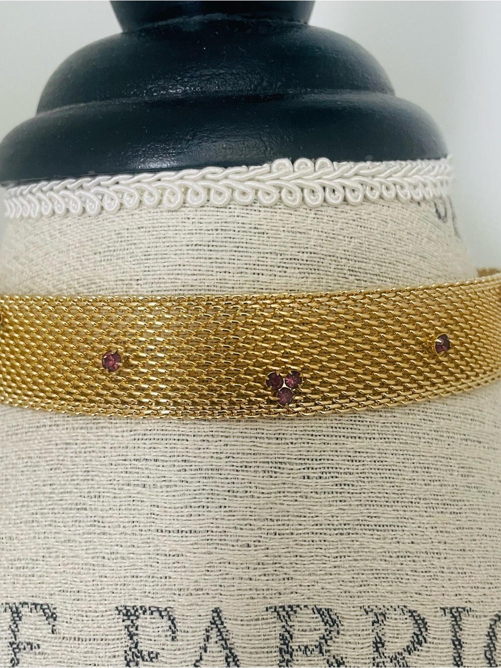 Vintage Gold Mesh Choker Necklace with Purple Rhinestone Accents
